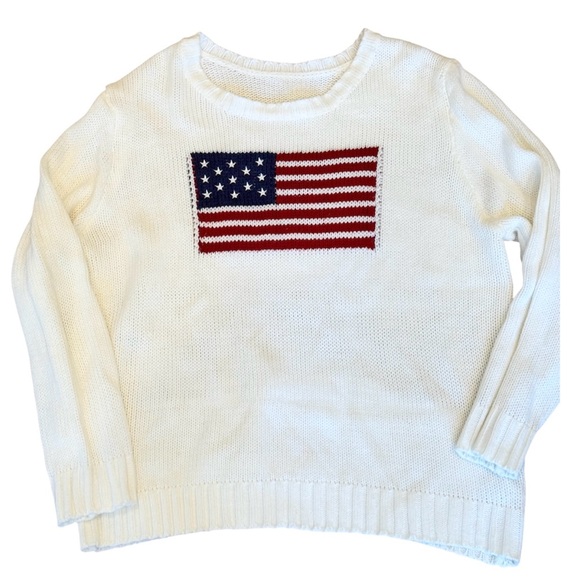 American Flag Sweater Oversized White Red Blue Lightweight L - Picture 1 of 4